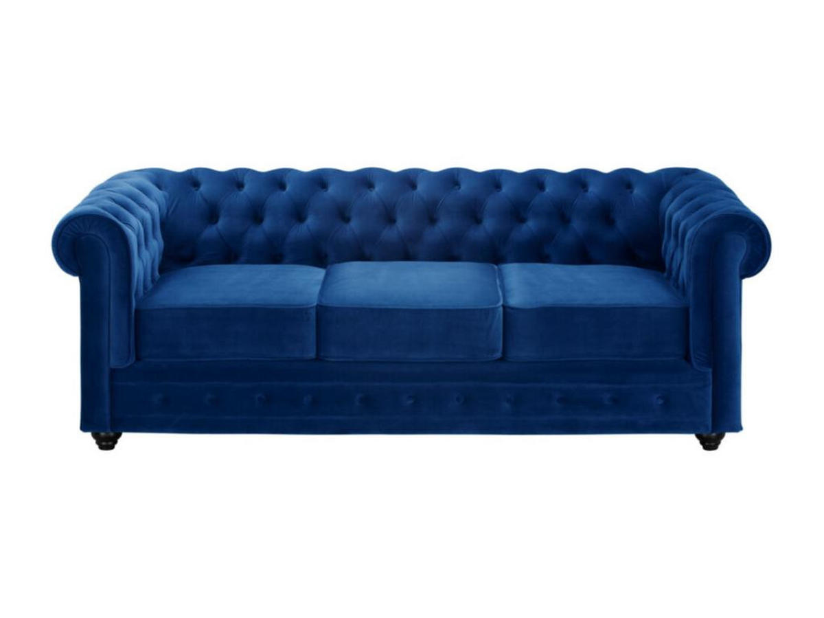 COUCHGARNITUR 3+1 - Samt - Dunkelblau - CHESTERFIELD - Blau, Textil (88/72/205cm) - Vente-Unique