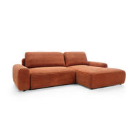 ECKSOFA OSSO Orange Velours-Stoff mit Schlaffunktion - Orange, Holz (264/162cm) - MASSENO