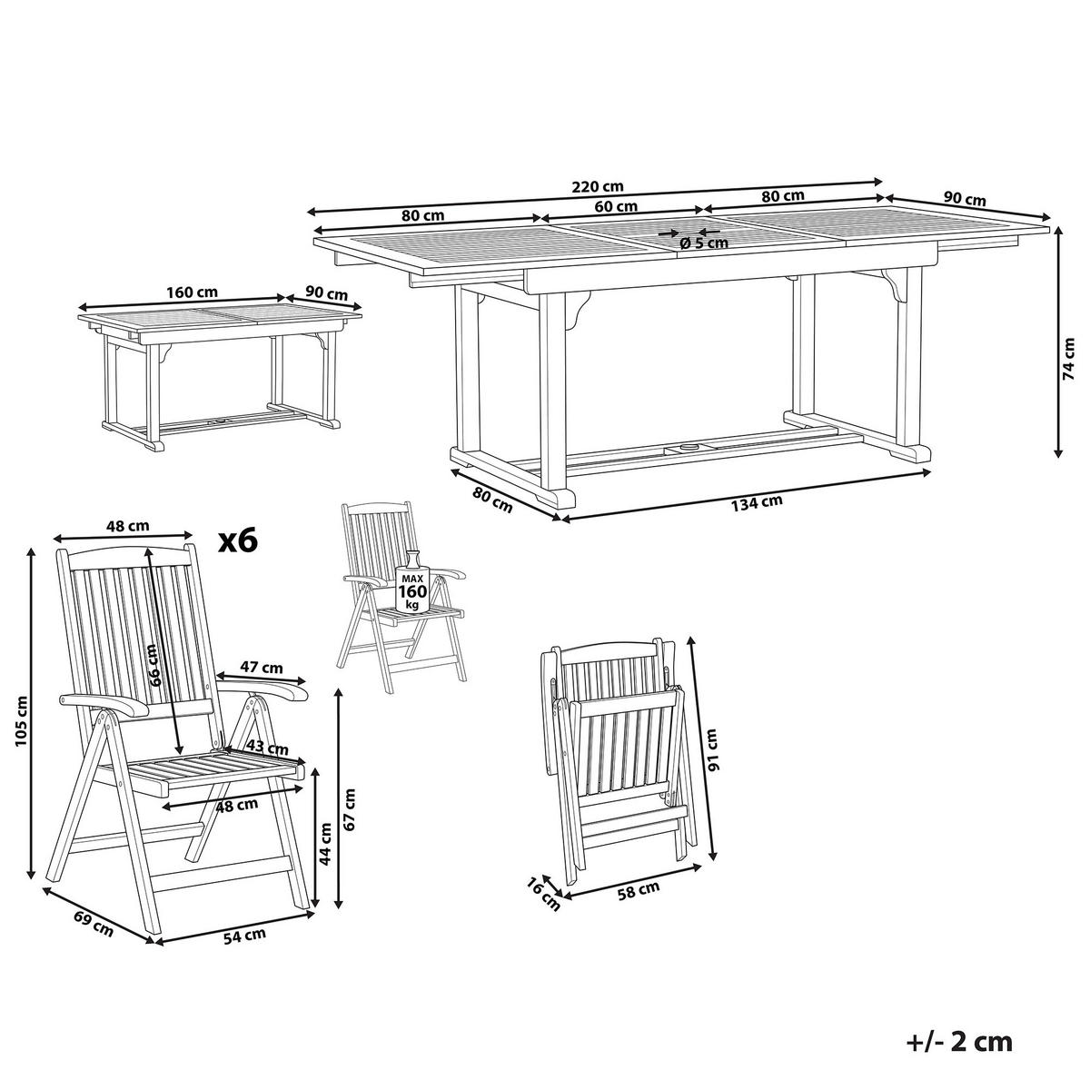 GARTENMÖBEL SET 6-Sitzer Akazienholz dunkelbraun Amantea - Dunkelbraun, Holz - Beliani