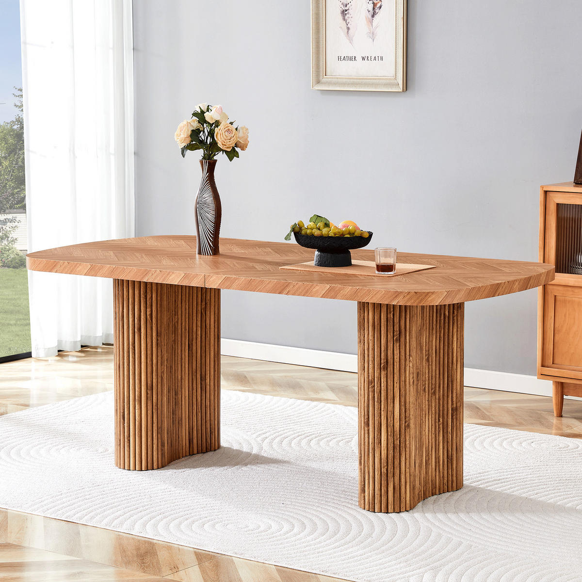 ESSTISCH 180/90/76 cm nussbaumfarben aus MDF mit bogenförmigem Säulengestell - Braun, Holzwerkstoff (180/90/76cm) - OKWISH