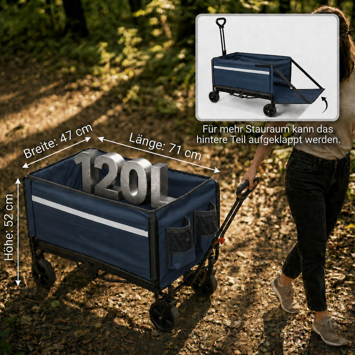 ALBATROS Bollerwagen faltbar 120L, Blau - Blau, Metall (47/51/70cm) - Albatros