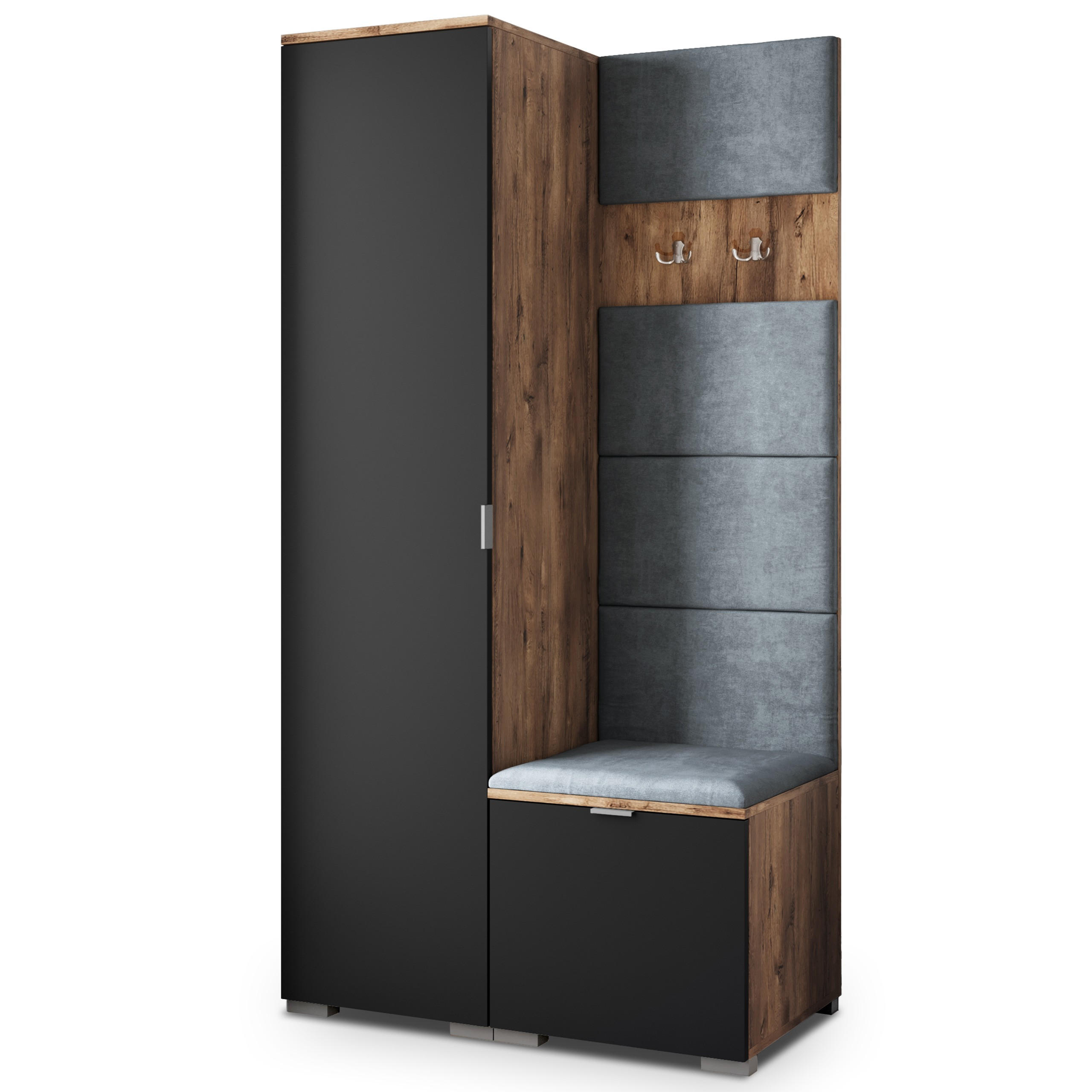 Masseno Garderobenschrank Eiche, Schwarz, Grau 95x181x51 cm