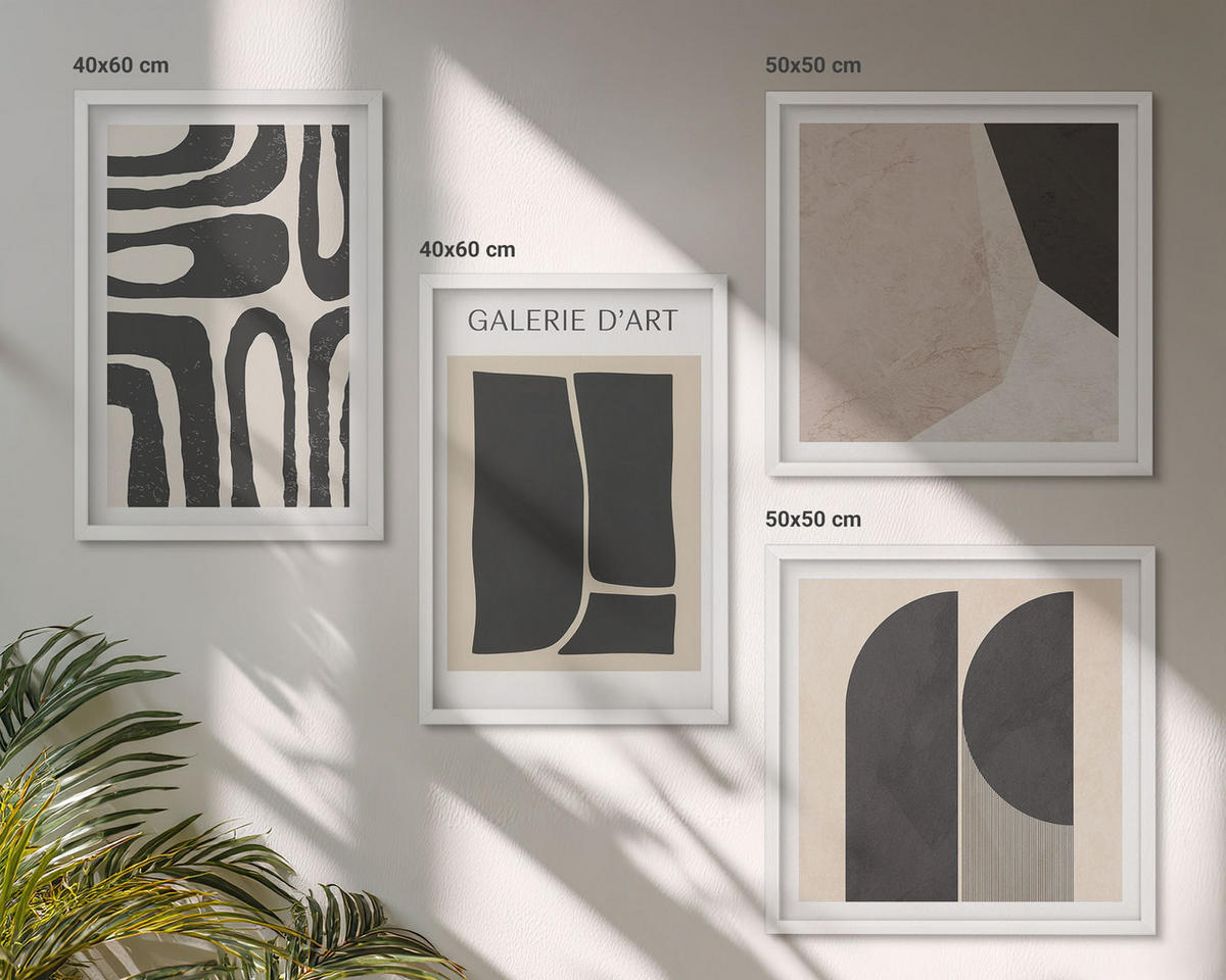 BILDER SET 4er Set - 50x50 cm & 40x60 cm Weißer Rahmen - Abstrakte minimalistische Poster - Weiß, Kunststoff (50/50cm) - TULUP