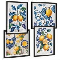 BILDER SET 4er Set - 50x50 cm & 40x60 cm Schwarzer Rahmen - Zitronenzweige mit blauen Blättern - Schwarz, Kunststoff (50/50cm) - TULUP
