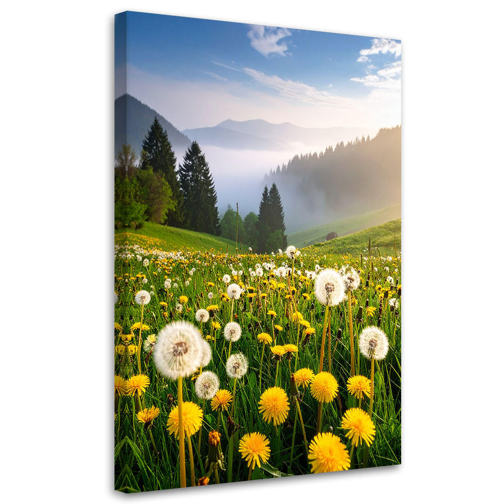 LEINWANDBILD Wiese Löwenzahn Berglandschaft 70x100cm - Grün, Textil (70/100cm) - Feeby