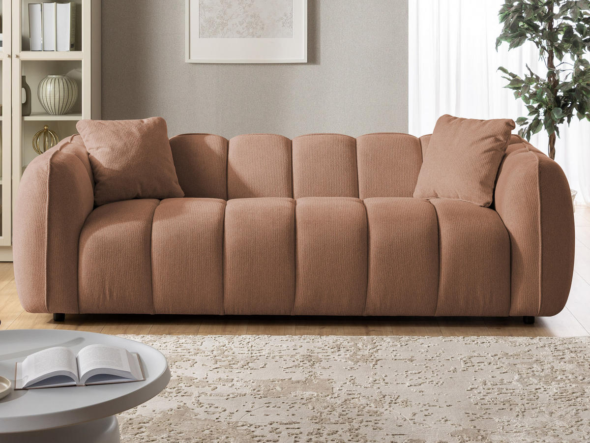 3-SITZER SOFA Nubira in tief gesteppter Bubble-Optik aus weichem Terrakotta Strukturstoff im modernen Design - Terracotta/Schwarz, Holz/Kunststoff (228/69/89cm) - S-Style Möbel