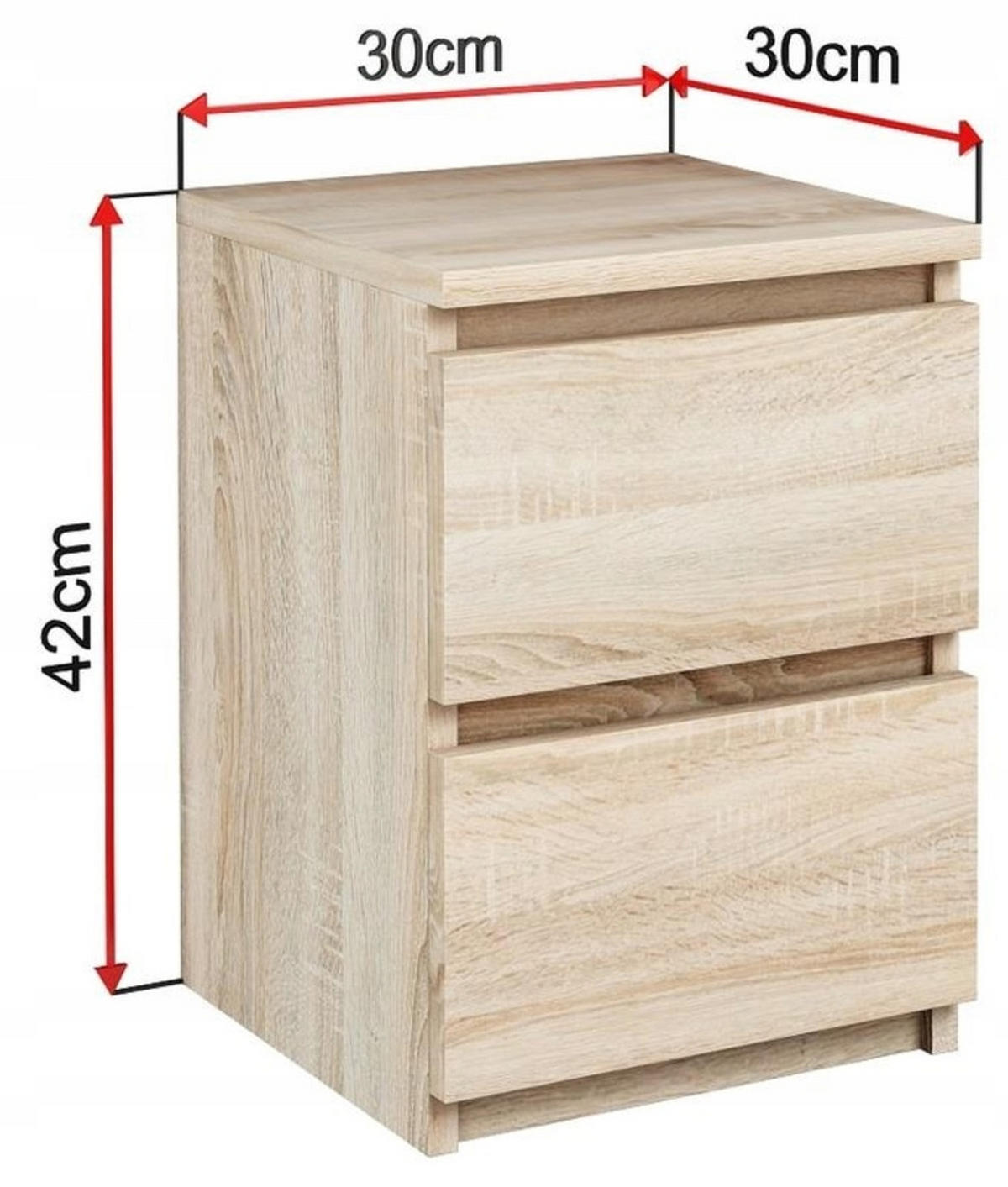 NACHTTISCH EX3 mit 2 Schubladen Sonoma Eiche 30/30/42 cm - Sonoma Eiche, Holzwerkstoff (30/42/30cm) - Matkam Möbel