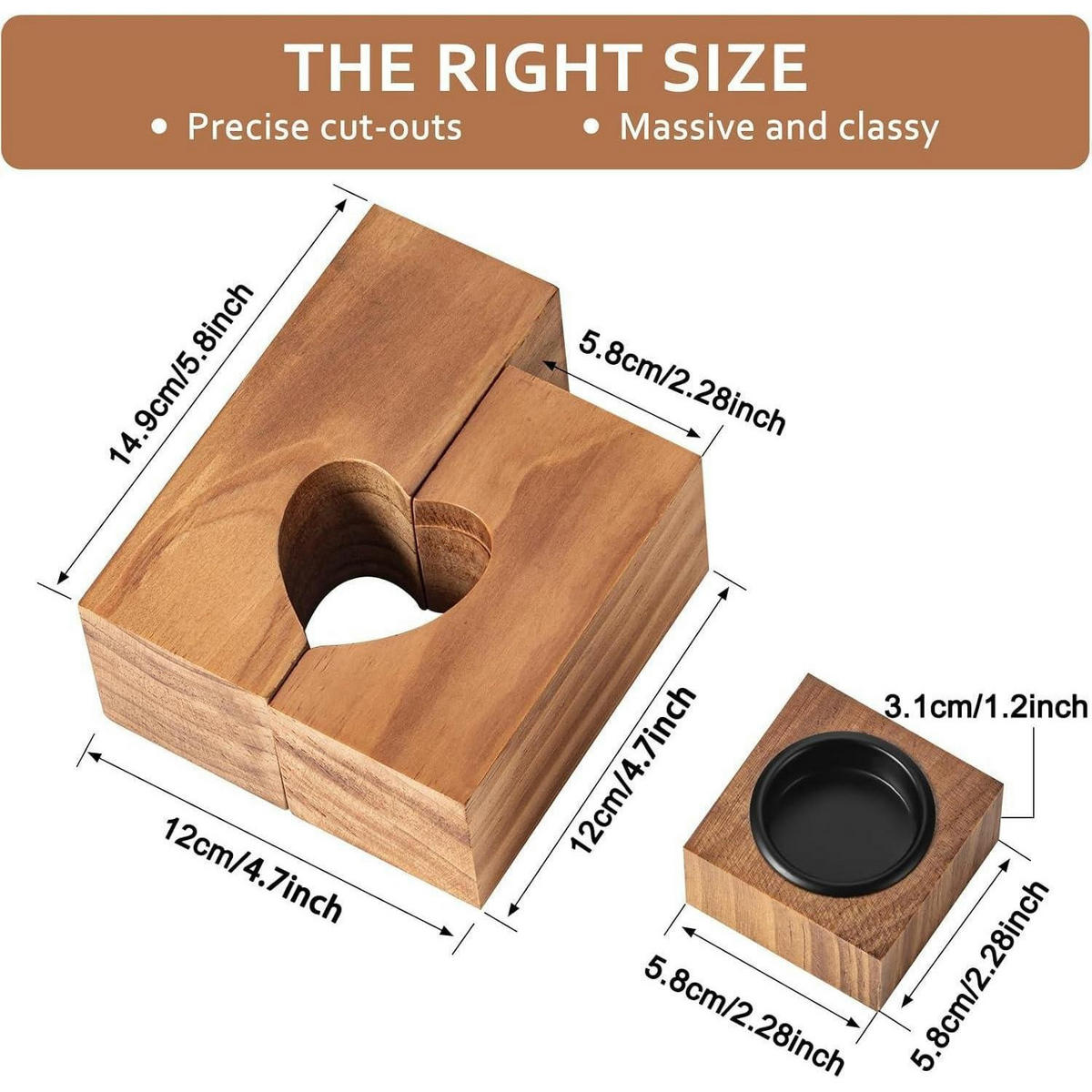TEELICHTHALTER Holz 3-teiliges Set Herzform - Braun, Holz (12cm)
