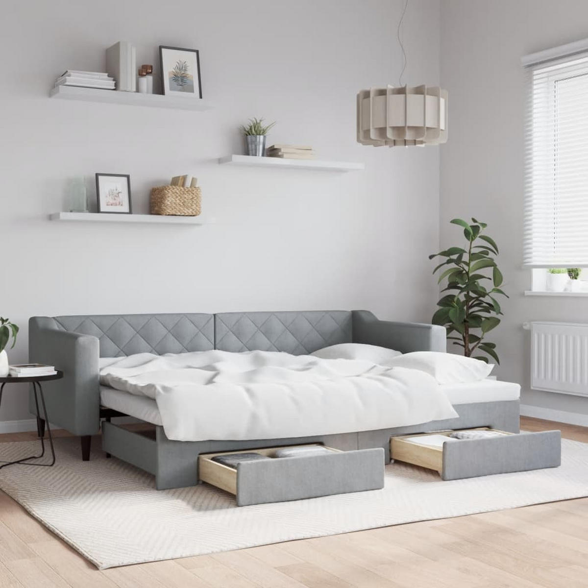 TAGESBETT Ausziehbar Mit Schubladen Hellgrau 80/200 Cm Stoff - Grau, Textil (80/200cm) - vidaXL