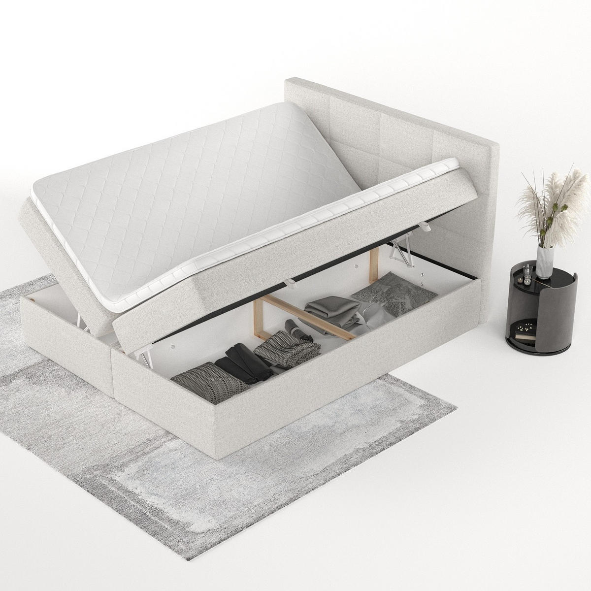 BOXBETT Oris 140/200 cm Hellbeige im Riva Stoff - Sandfarben/Schwarz, Holz/Holzwerkstoff (140/200cm) - AltaBeds