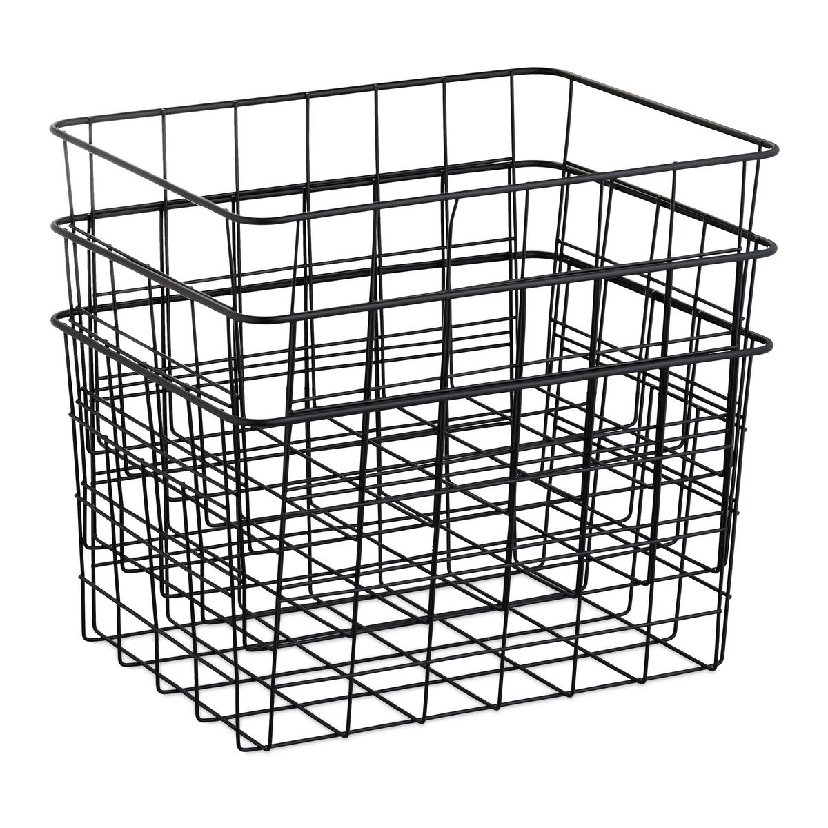 DRAHTKORB Set - Schwarz, Metall (28/15.5/20cm) - Relaxdays