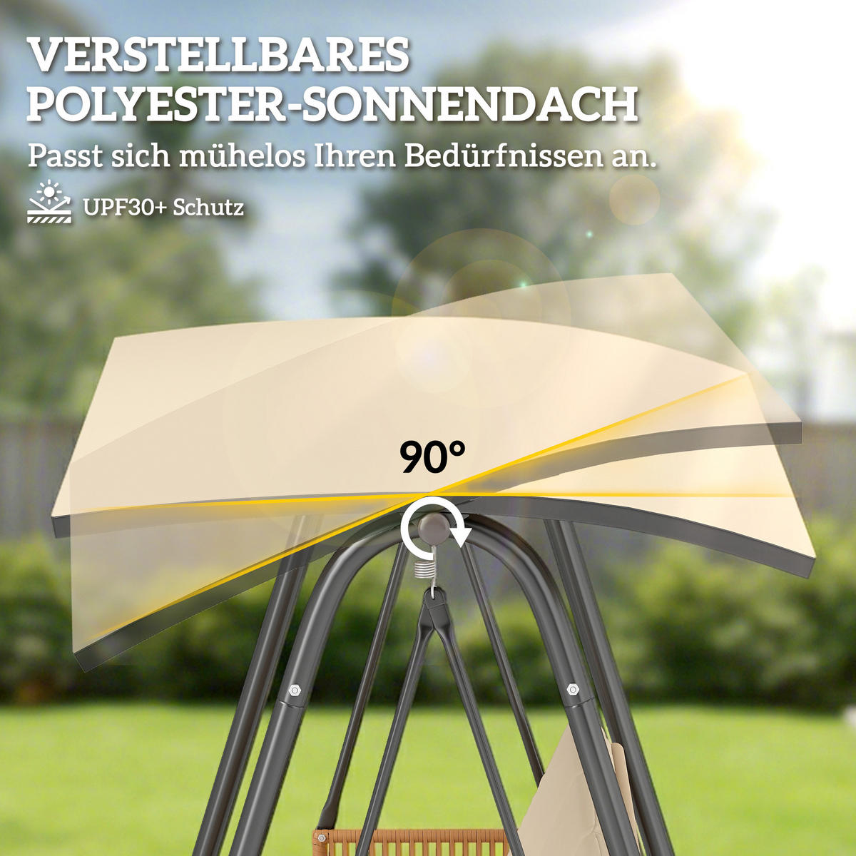 HOLLYWOODSCHAUKEL Metall Polyester Sand - Sandfarben/Schwarz, Textil/Metall (121/165/203cm) - Outsunny