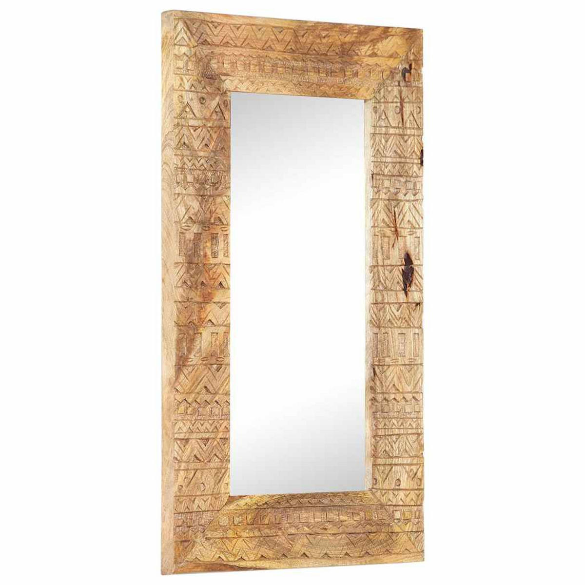 HANDGESCHNITZTER Spiegel 80x50x2,5 cm Massivholz Mango - Braun, Holz (50/80/1cm) - furnicato