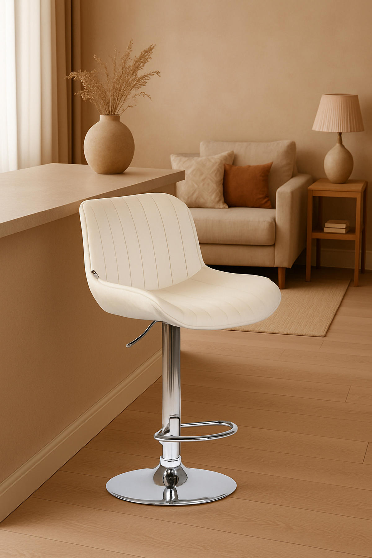 BARHOCKER Lento Gestell Metall in Chromoptik Samt Creme - Chromfarben/Naturfarben, Textil/Metall (50/108/50cm) - TPFLiving