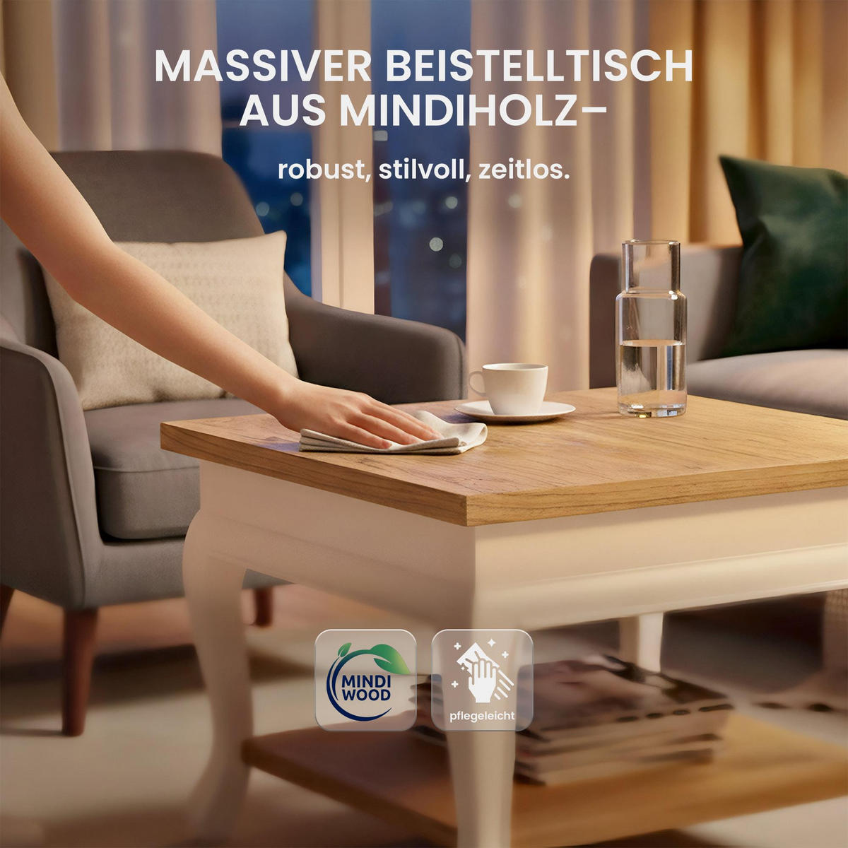 COUCHTISCH eckig 60/60/50 cm Holz Natura/Weiß - Eukalyptusholzfarben/Weiß, Holz (60/60/50cm) - CLP