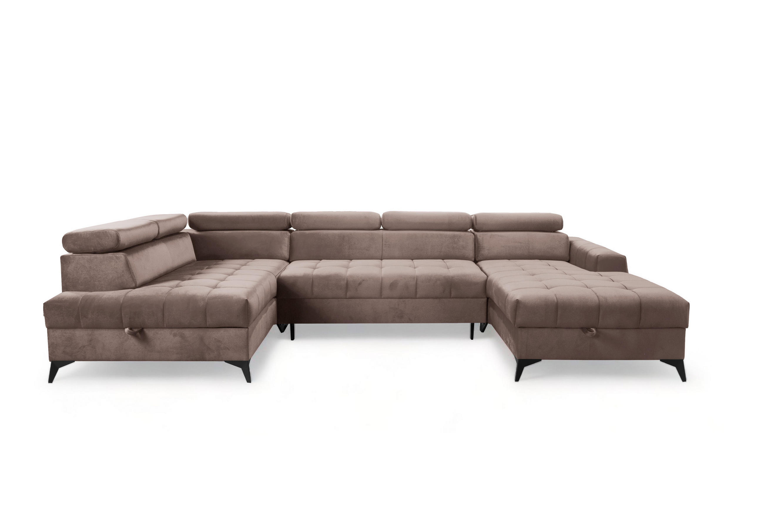 WOHNLANDSCHAFT Arkucio U Braun 345/200/95 cm – großes Sofa mit Schlaffunktion R - Schwarz/Braun, Textil/Metall (345/95/200cm) - AX Living