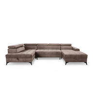 WOHNLANDSCHAFT Arkucio U Braun 345/200/95 cm – großes Sofa mit Schlaffunktion R - Schwarz/Braun, Textil/Metall (345/95/200cm) - AX Living