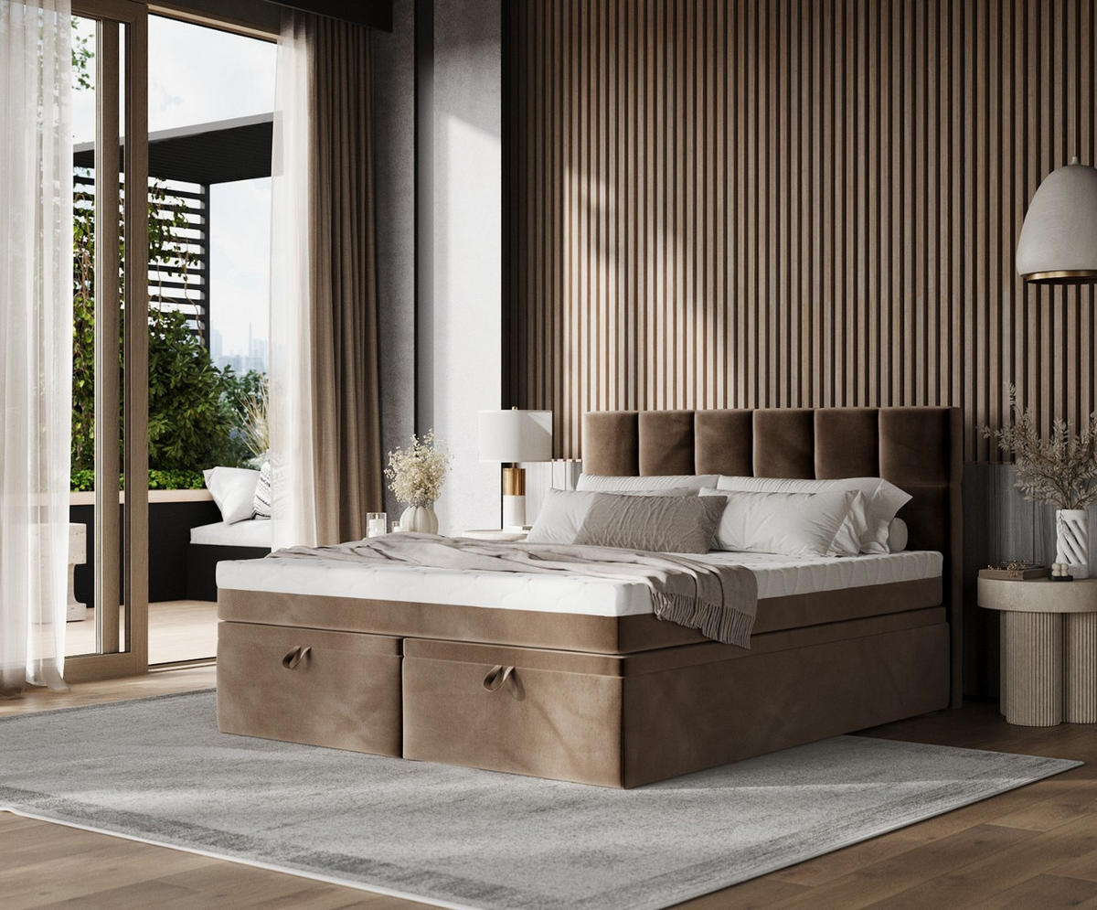 BOXBETT Elano 180/200 cm Braun im Paros Stoff - Schwarz/Braun, Holz/Holzwerkstoff (180/200cm) - AltaBeds