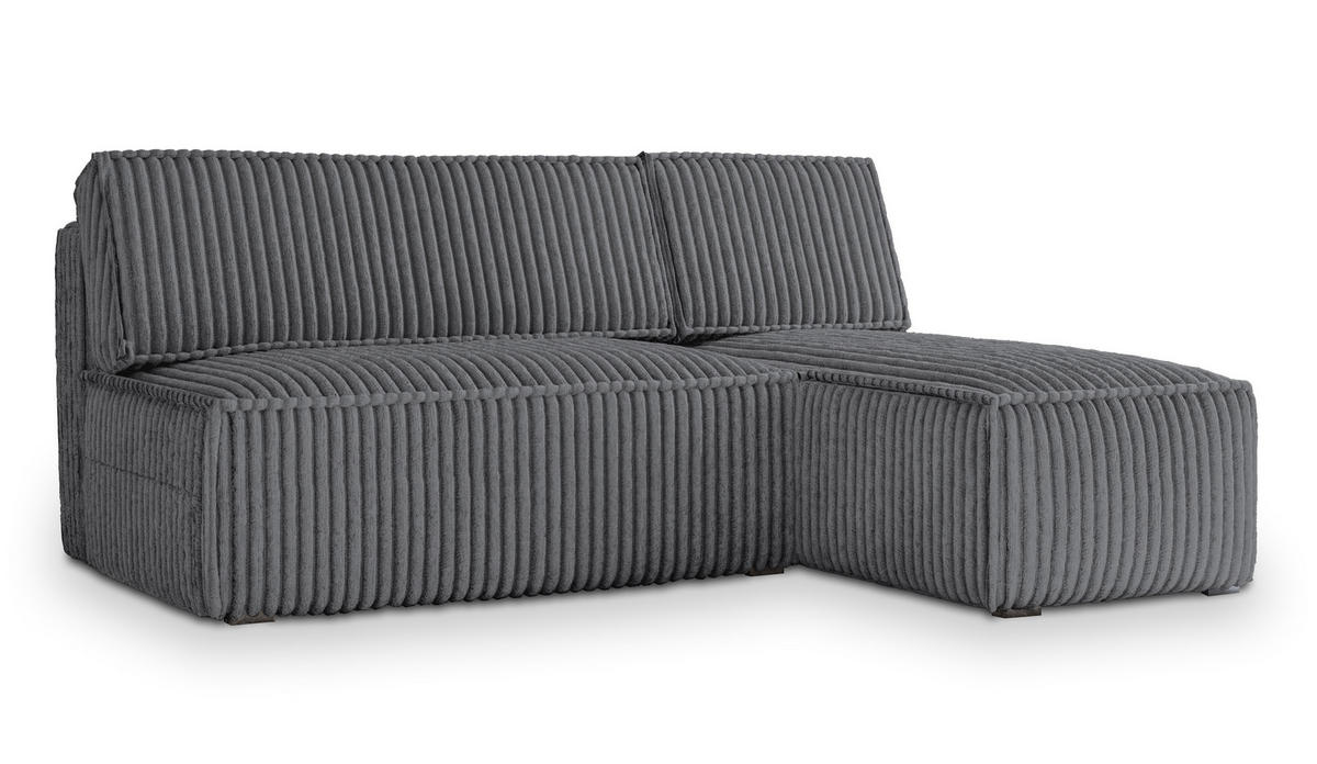 ECKSOFA BRISO T Graphitfarben Kordstoff mit Schlaffunktion - Graphitfarben, Holz (200/140cm) - MASSENO
