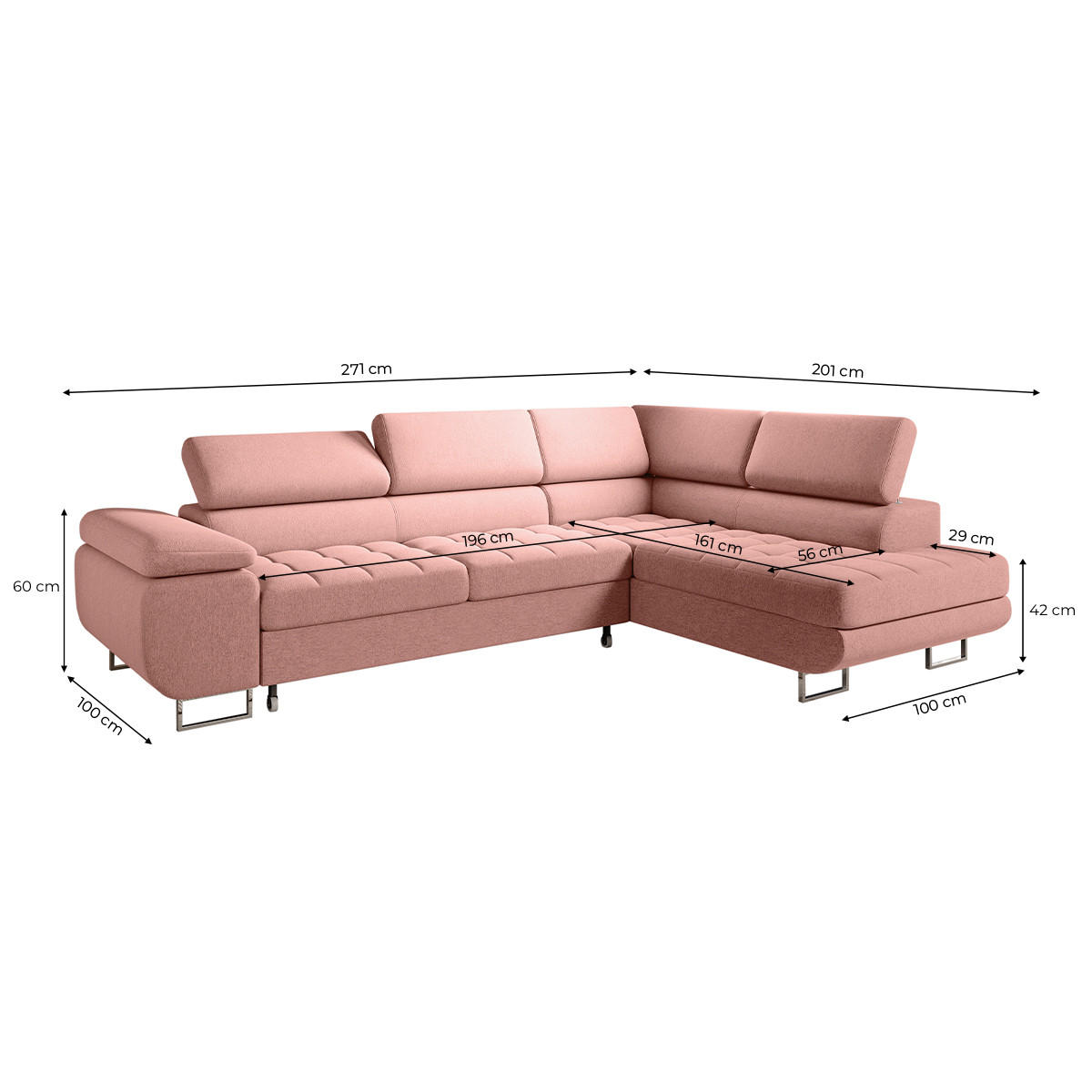 ECKSOFA Eden 4 Sitzplätze Korallenrosa - Pink, Holzwerkstoff (271/201cm) - Petits-meubles