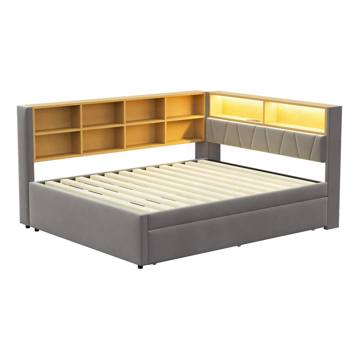AUSZIEHBETT 140/200 cm DE-01984, in Dunkelgrau, mit LED und Steckdosen - Dunkelgrau, Metall (140/200cm) - ComfortXL