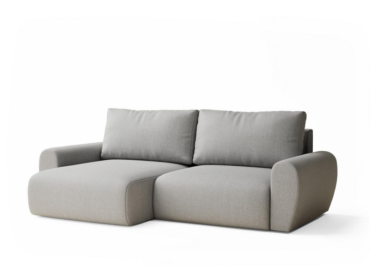 ECKSOFA MIT SCHLAFFUNKTION Numba Hellgrau Webstoff - Hellgrau/Schwarz, Holz/Holzwerkstoff (253/153cm) - Maison de Reve