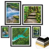 WANDBILDER 5er-Set - 50x50 cm & 20x30 cm & 40x60 cm Schwarzer Rahmen - Grüne Berge, Flussfelsen - Schwarz, Kunststoff (40/60cm) - ArtPrintCave