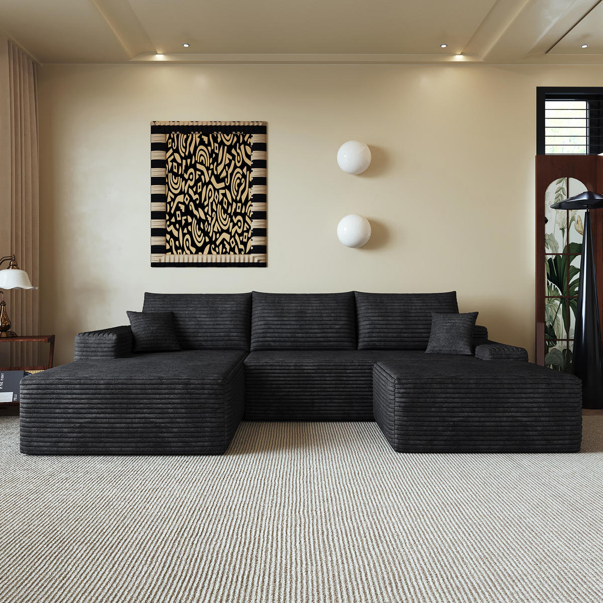 ECKSOFA modular mit Chaiselongue 270 cm Cord Schwarz - Schwarz, Kunststoff (175/83/270cm) - Meubliv