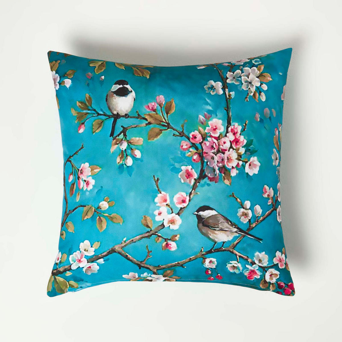 OUTDOOR-KISSEN 2er-Set 45/45 cm – Vögel & Zweige - Blau, Textil (45/45cm) - Homescapes