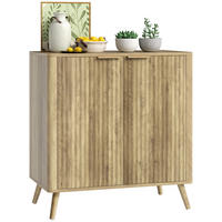 SIDEBOARD DE-11166 Wellen-Design, verstellbare Böden Holzoptik - Eichefarben, Holzwerkstoff (77/81/40cm) - ComfortXL