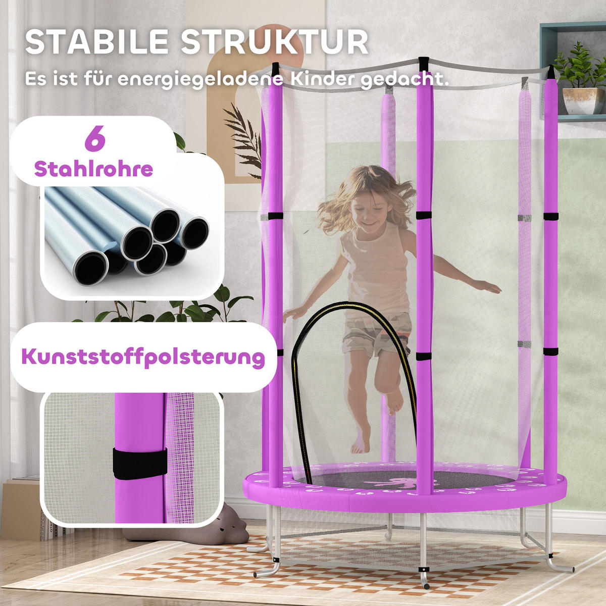 KINDER TRAMPOLIN, Violett, Stahl, Kunststoff - Violett, Metall (140/140cm) - AIYAPLAY