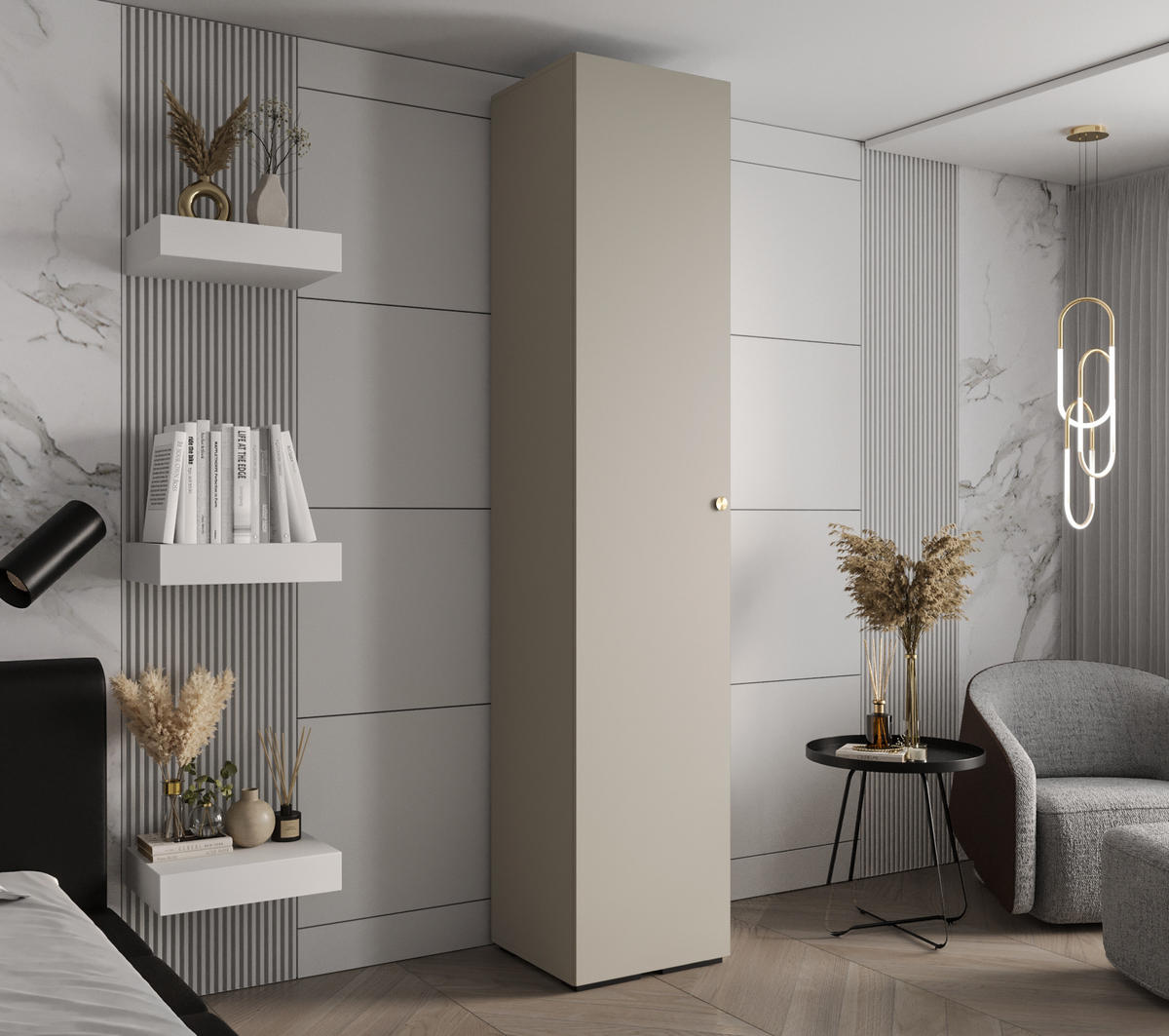 DREHTÜRENSCHRANK 236.7/50/47 1-türig - Kaschmir/Goldfarben, Holz/Metall (50/236.7/47cm) - Abiks Möbel