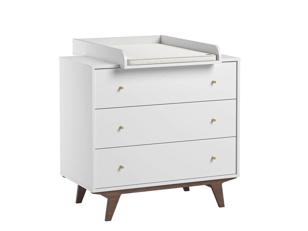 BABYZIMMER Set Maddy 4-teilig - Weiß-Walnuss - Goldfarben/Walnussfarben, Holzwerkstoff/Metall (90/50/195cm) - QMM TraumMöbel