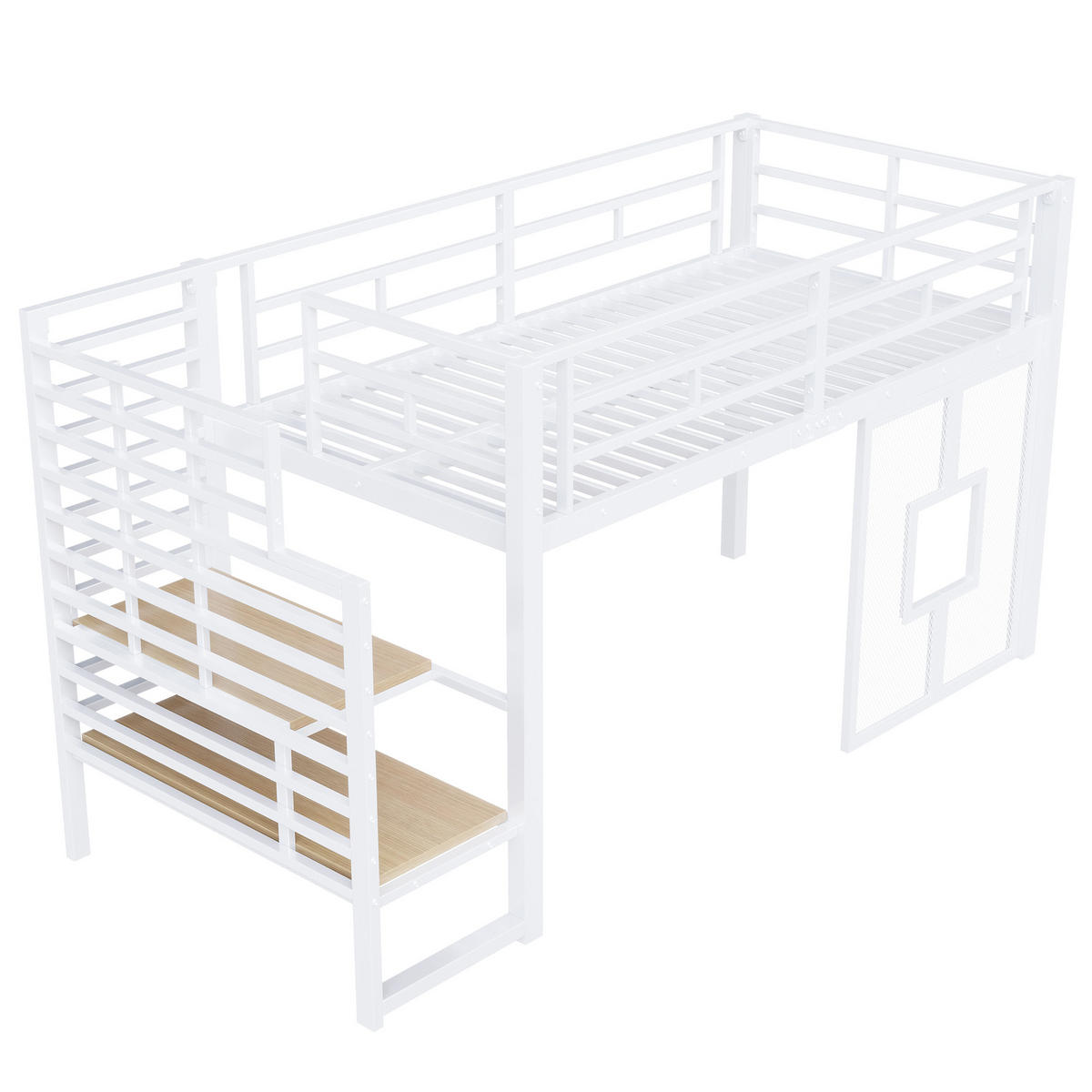 HOCHBETT mit Treppe und Stauraum 90x200 cm Metall Weiß - Weiß, Metall (90/200cm) - Meubliv