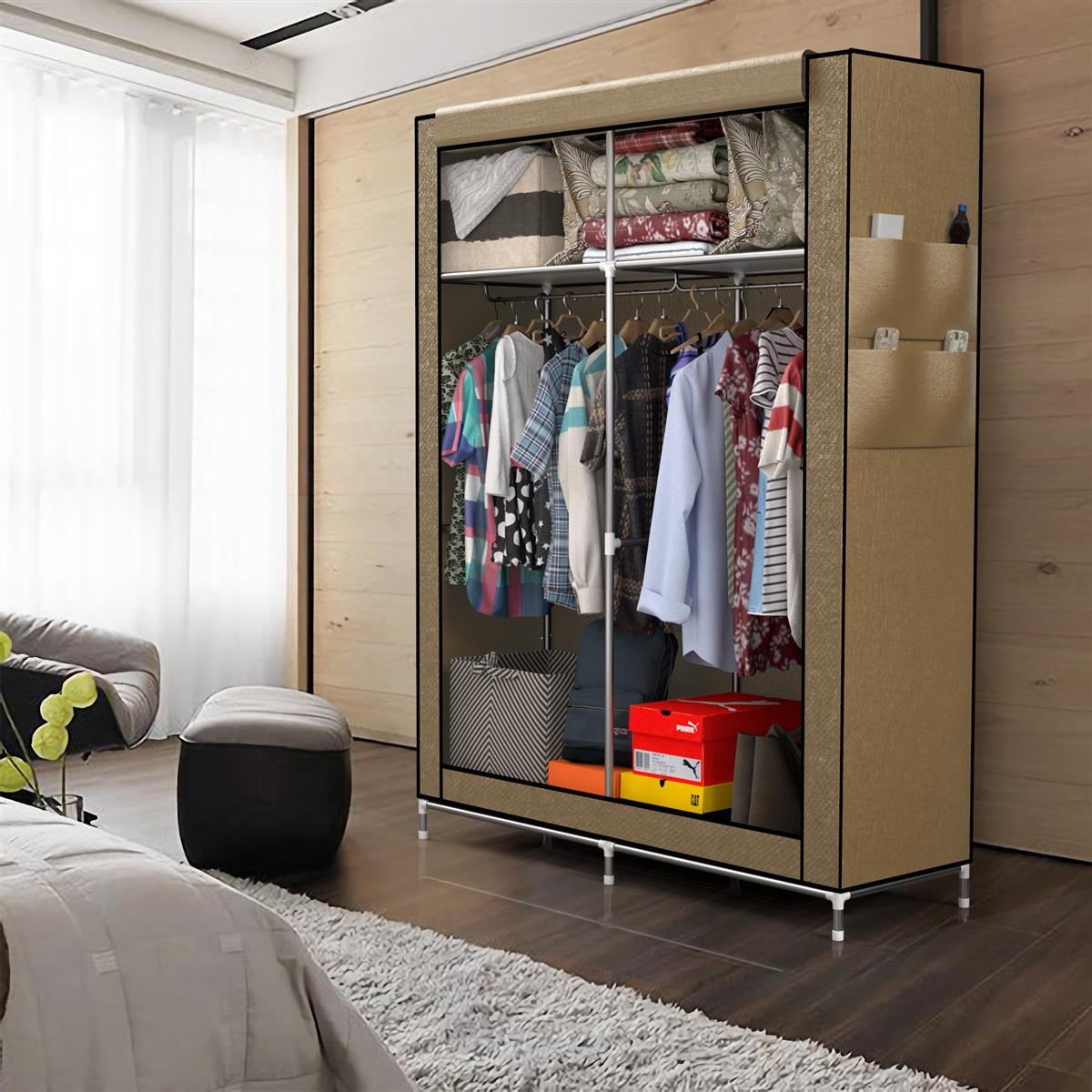 STOFFSCHRANK - Beige, Textil (108/170/45cm) - Intirilife