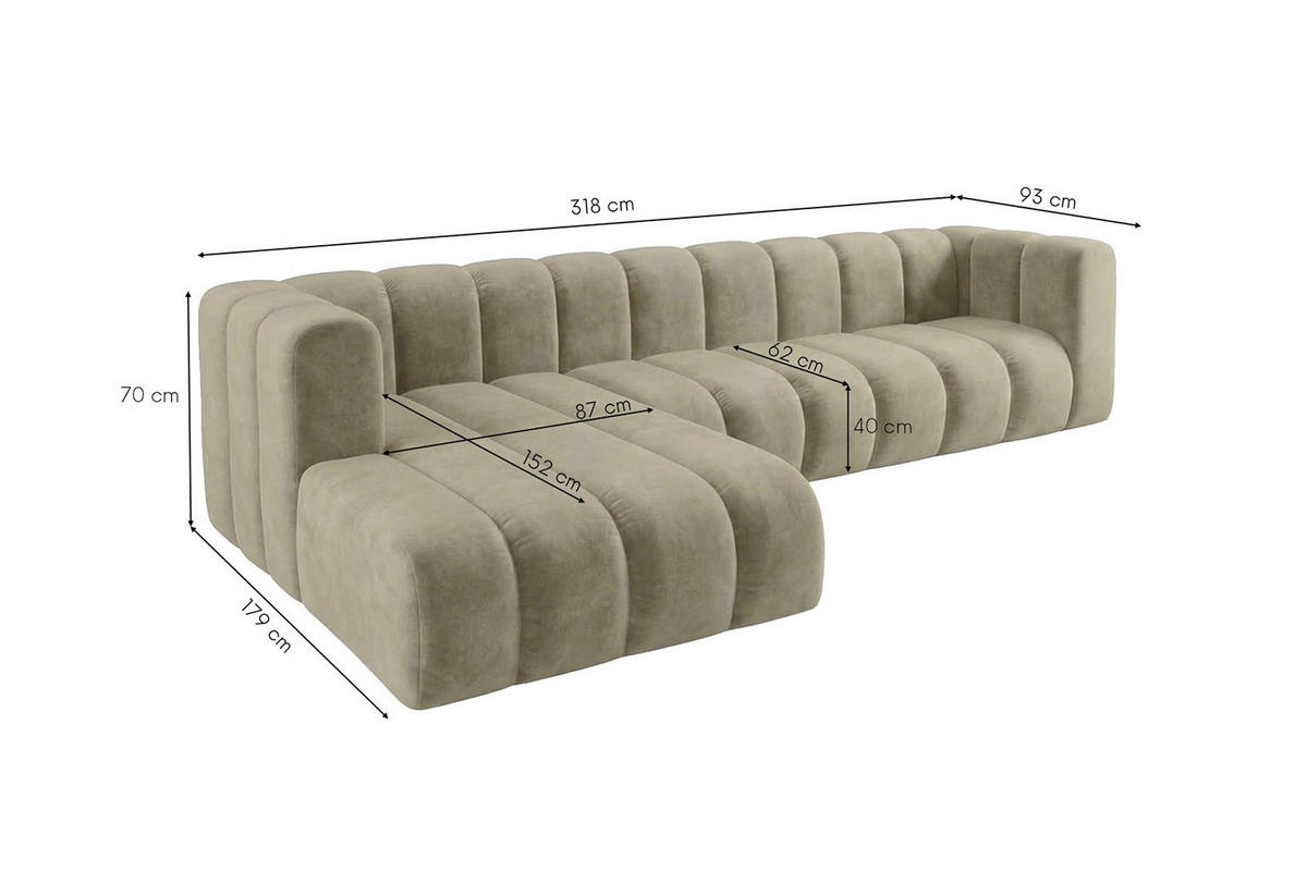 ECKSOFA Modulares In L-Form, Velvet-Stoff Riviera, Beige, Links, GRAND 318 cm - Beige, Holz (318/179cm) - Kaiser Möbel