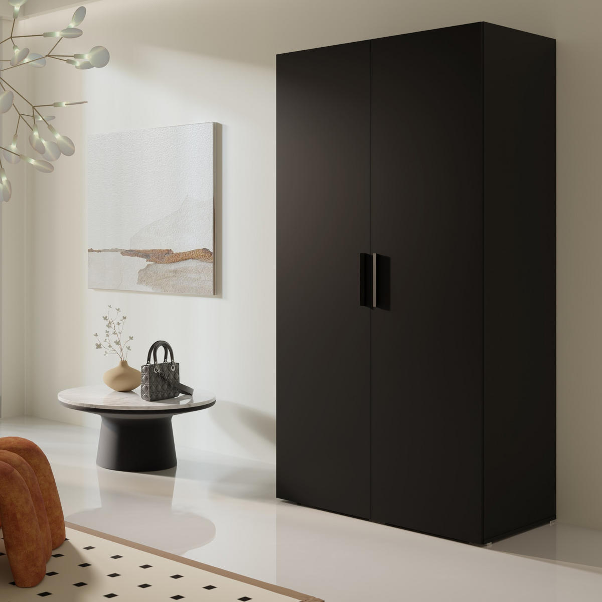 DREHTÜRENSCHRANK Napoli 2D 100 Schwarz (schwarzer oder goldener Griff) - Silberfarben/Schwarz, Holzwerkstoff/Kunststoff (100/35/60cm) - mzm24