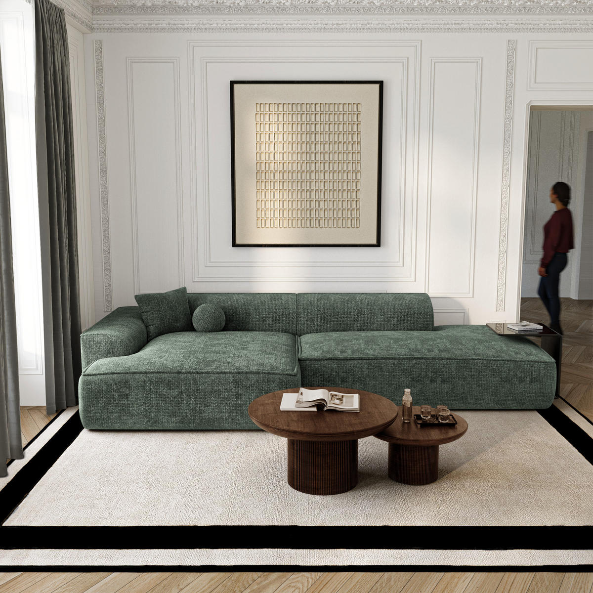 ECKSOFA (links) HANA Strickvelours Olivgrün 300cm - Olivgrün/Grün, Textil (300/155cm) - Premium Interiors