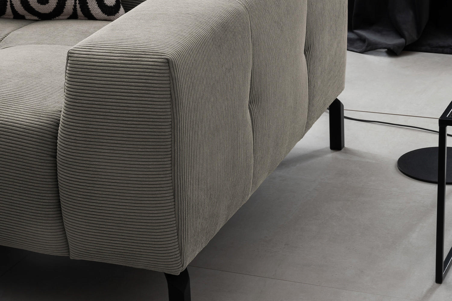 ECKSOFA OHIO Grau Cord - Schwarz/Grau, Textil/Metall (311/219cm) - KAWOLA