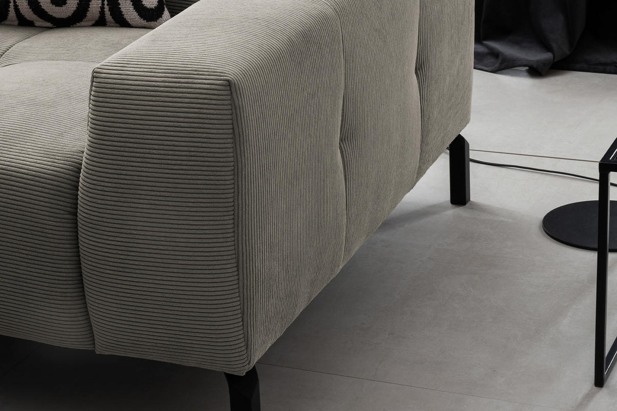ECKSOFA MIT MOTORISCHEM SITZVORZUG OHIO Grau Cord - Schwarz/Grau, Textil/Metall (311/219cm) - KAWOLA