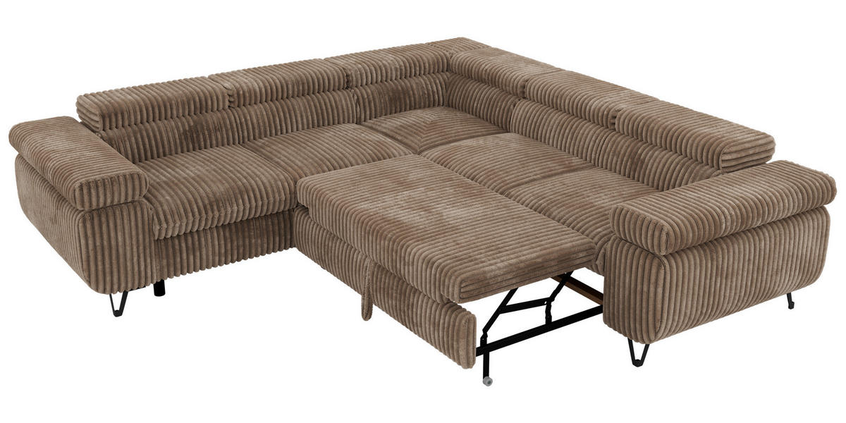 ECKSOFA QUADRO L - Braun Cord - Links Seite - Schwarz/Braun, Textil/Metall (269/269cm) - MKS