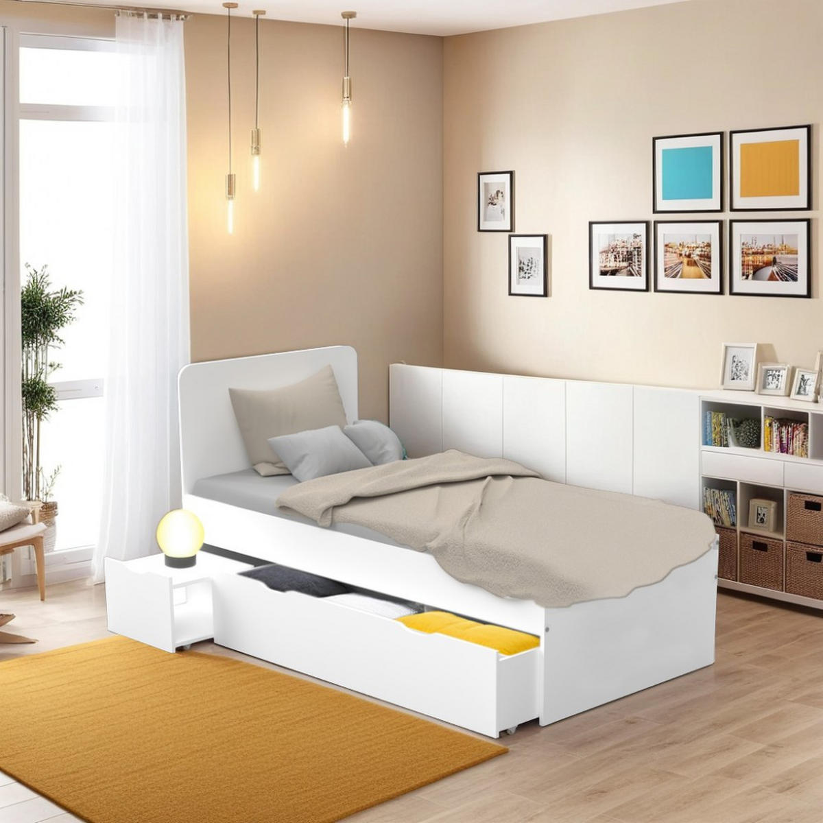 BETT ZENIA mit Nachttisch und Schublade/ Bett 90x190 - Weiß - Weiß, Holzwerkstoff (90/190cm) - Weber Industries