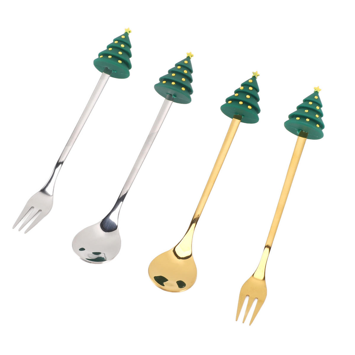 BESTECK-SET 4-teiliges Weihnachts-Besteck-Set - Silberfarben, Metall