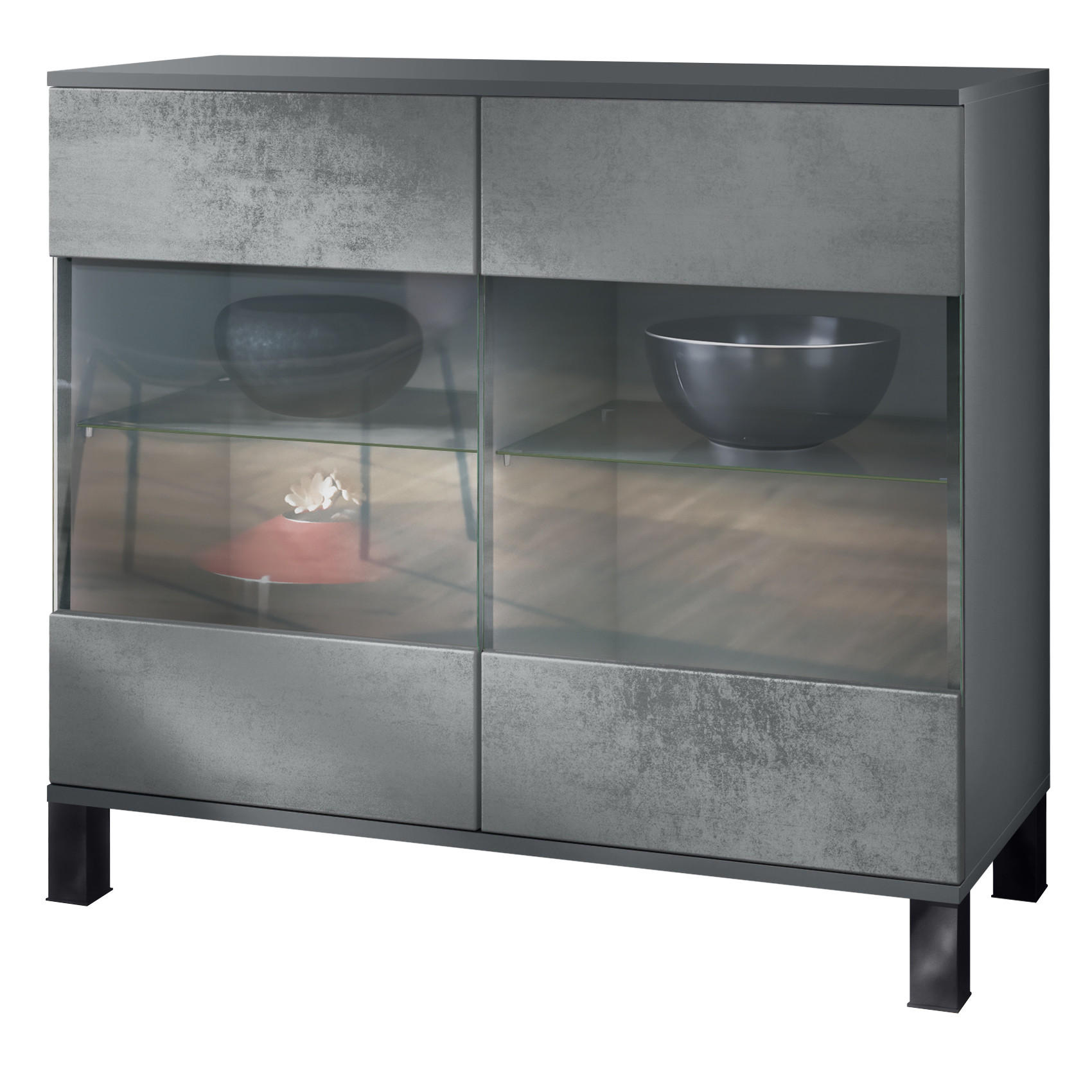 KOMMODE Bari Beton Dunkel Optik - Dunkelgrau, Holzwerkstoff (92.5/84.5/35cm) - Vladon