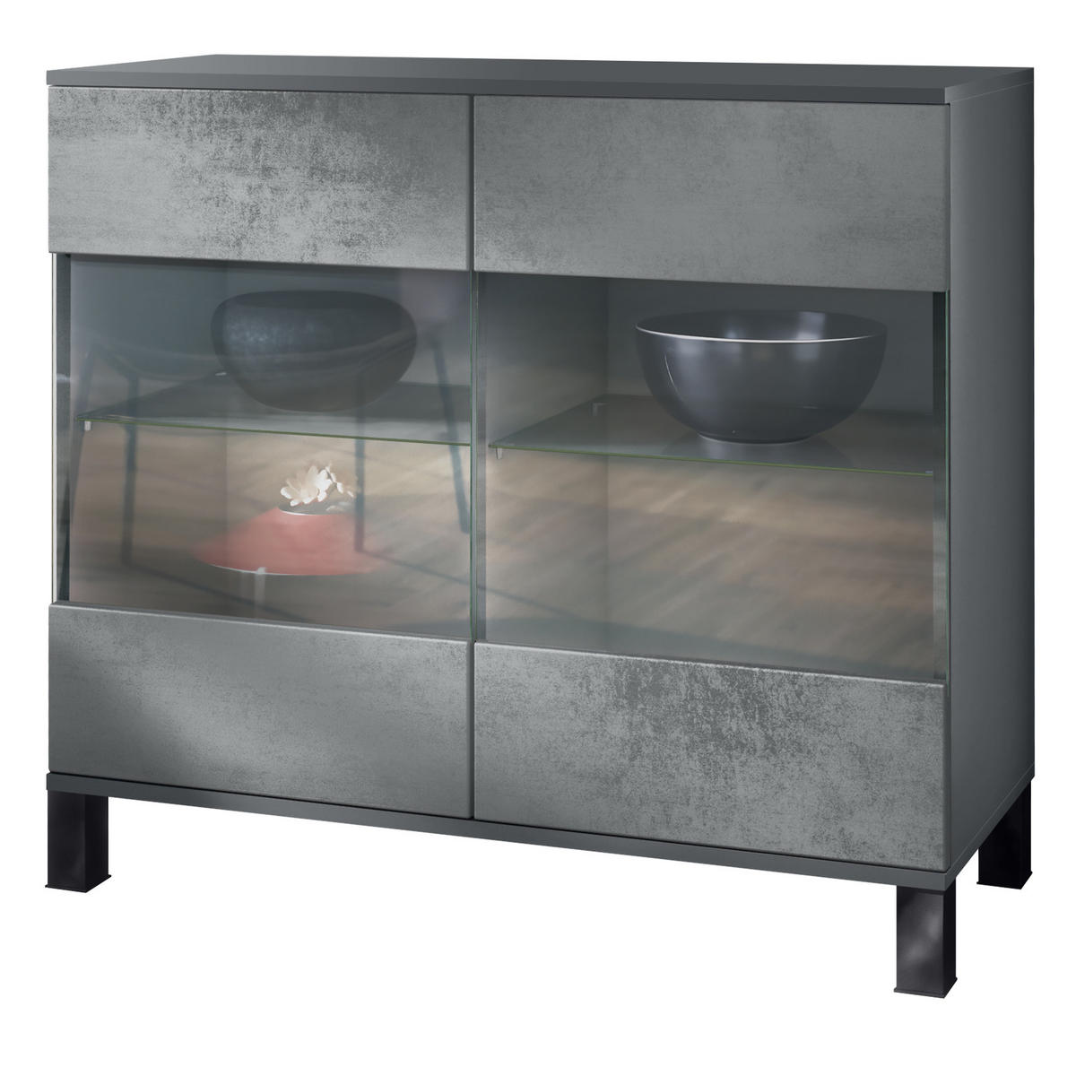 KOMMODE Bari Beton Dunkel Optik - Dunkelgrau, Holzwerkstoff (92.5/84.5/35cm) - Vladon