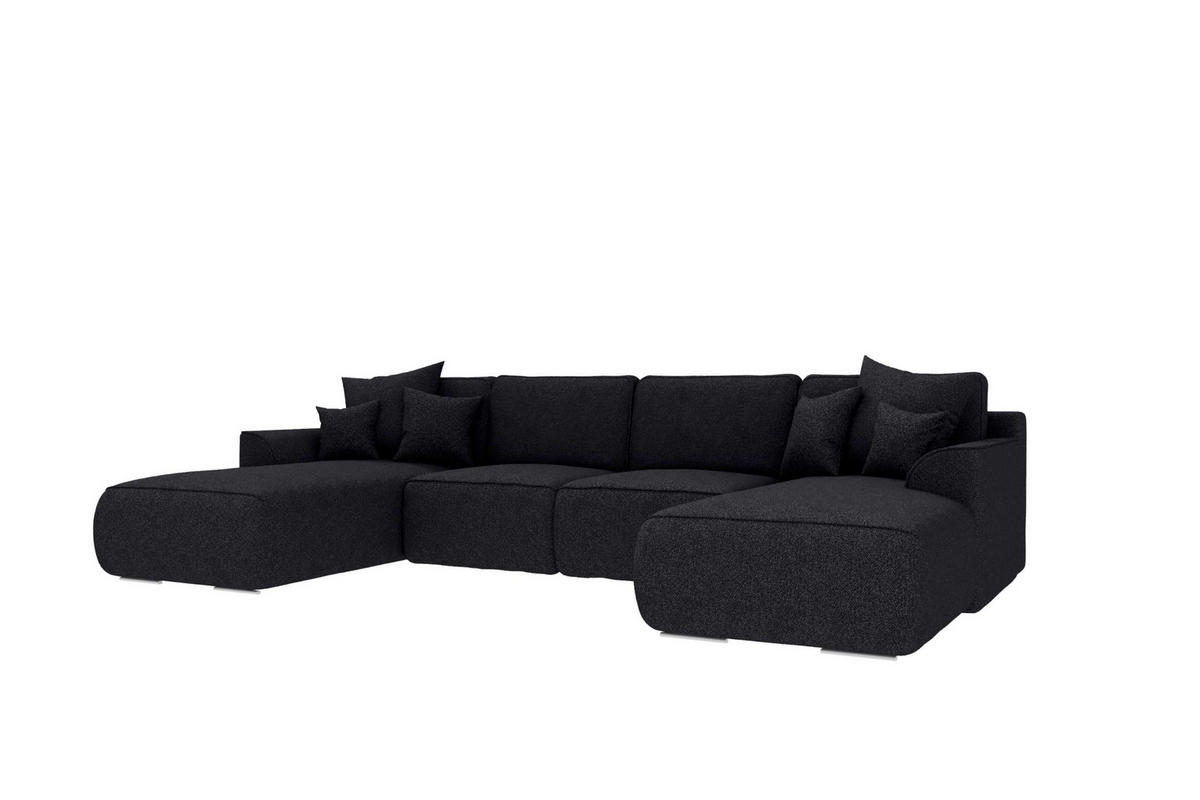 WOHNLANDSCHAFT GUSTO Strukturstoff Schwarz inkl. Schlaffunktion - Chromfarben/Schwarz, Kunststoff/Textil (306/96/194cm) - 99rooms