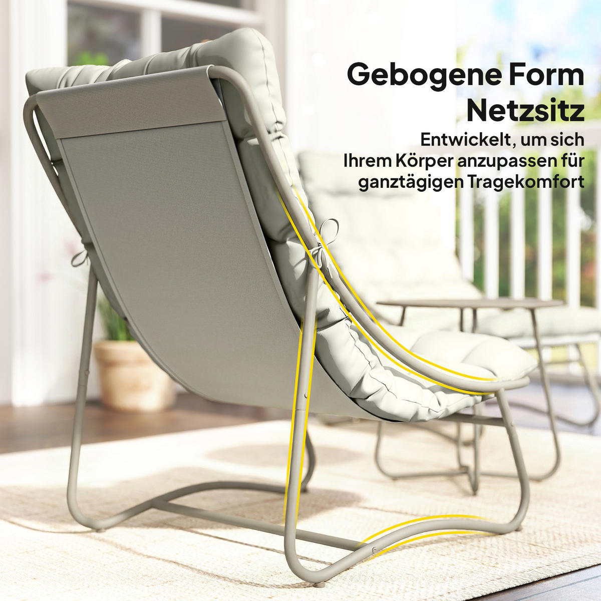 BALKONSET 3 TLG. mit Auflage Hellgrau - Hellgrau, Textil/Metall - Outsunny