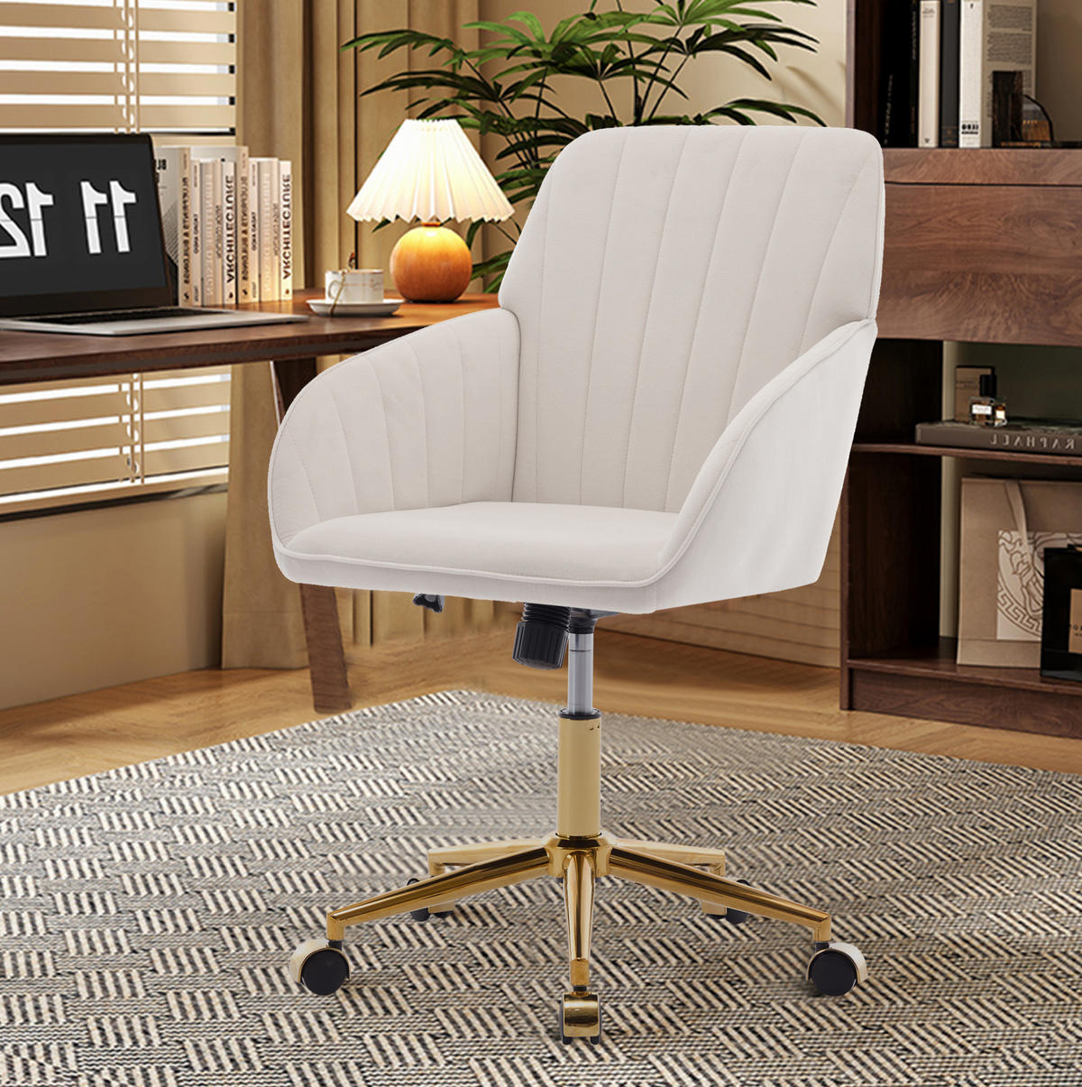 DREHSTUHL 60/60/96,5 cm weiß aus Samt mit 360°-Drehfunktion - Weiß, Textil (62/97/60cm) - OKWISH