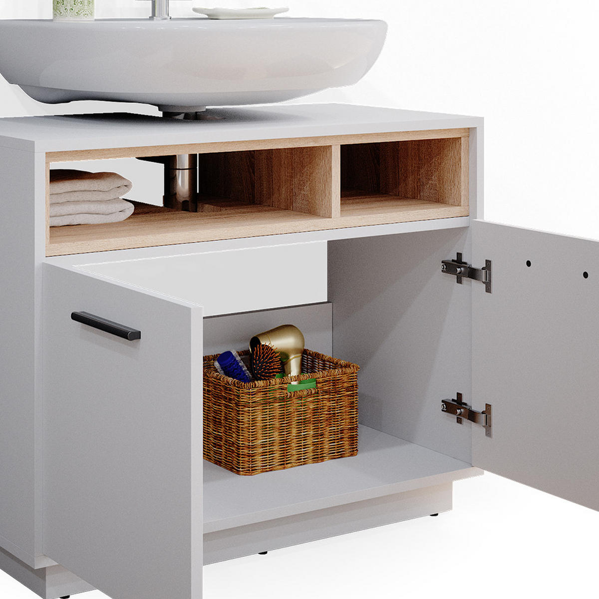WASCHBECKENUNTERSCHRANK Beatrice Weiß 80 x 64 cm - Weiß, Holzwerkstoff (80/64/40cm) - Vicco