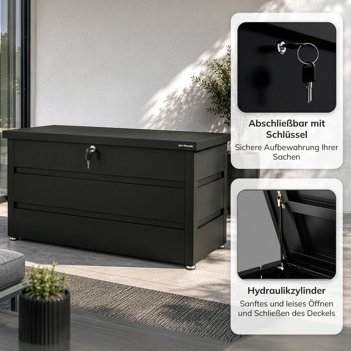 GARTEN- und Balkonkiste CARRIE 1190 x 520 x 587 mm - Schwarz, Metall (119/58.7cm) - Jan Nowak